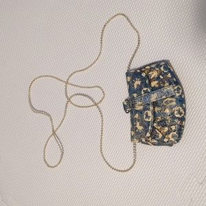 Vintage Blue/Gold Leather mini bag with Gold bead chain